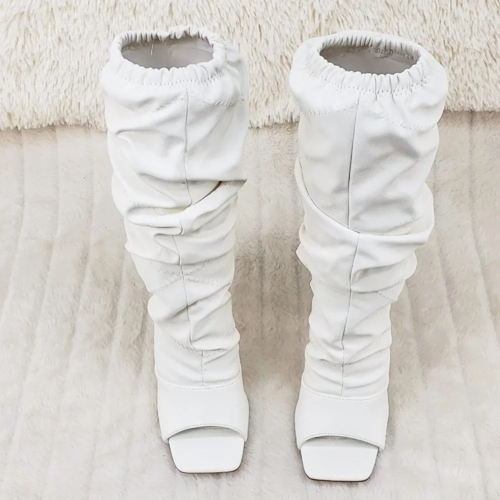 Restocked Bone White Square toe Scrunch Slouch Mid Calf Boots Vic_7